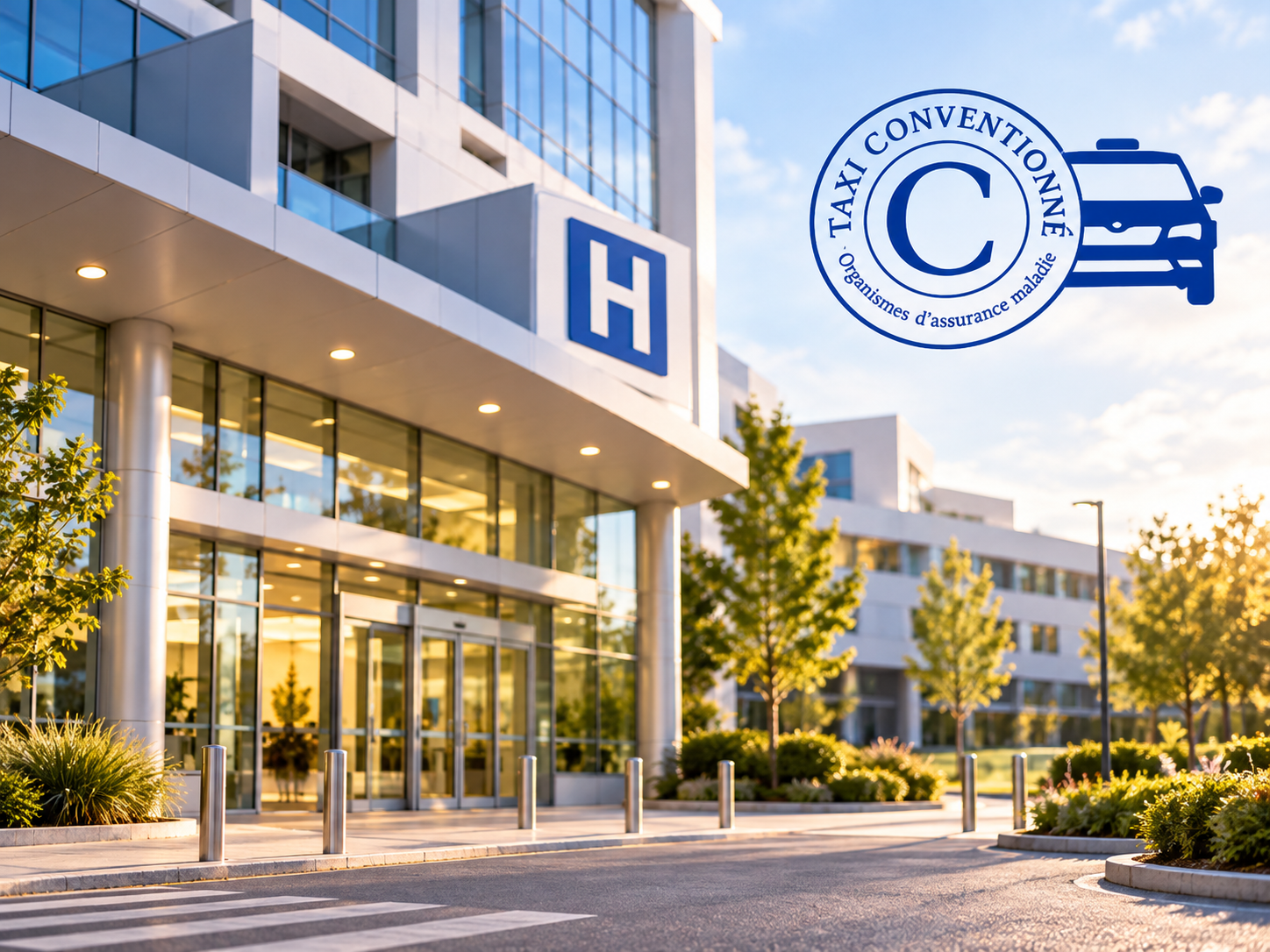 Hôpital et logo taxi conventionné